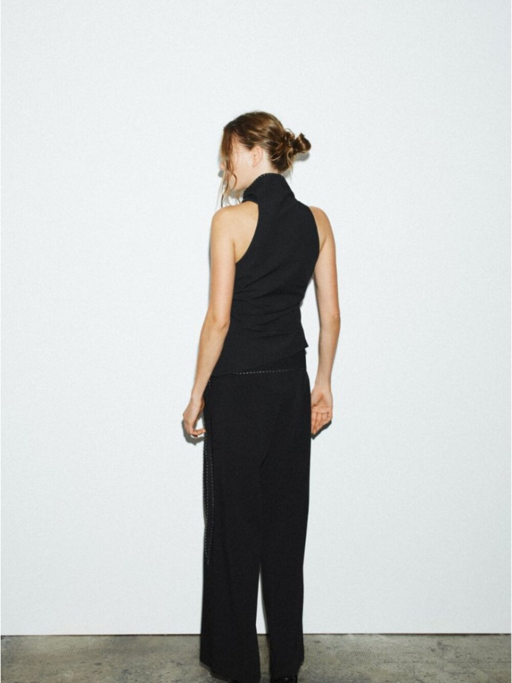 ZARA Stitched Knot Top Black NWT Size S High Neck Asymmetrical - Picture 5 of 16